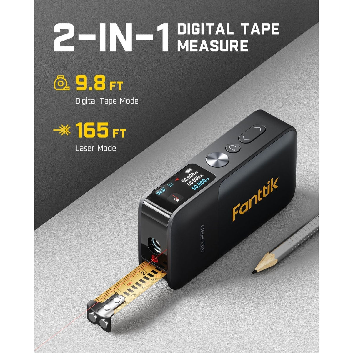 2-in-1 Digital Laser Tape Measure – 165FT Range