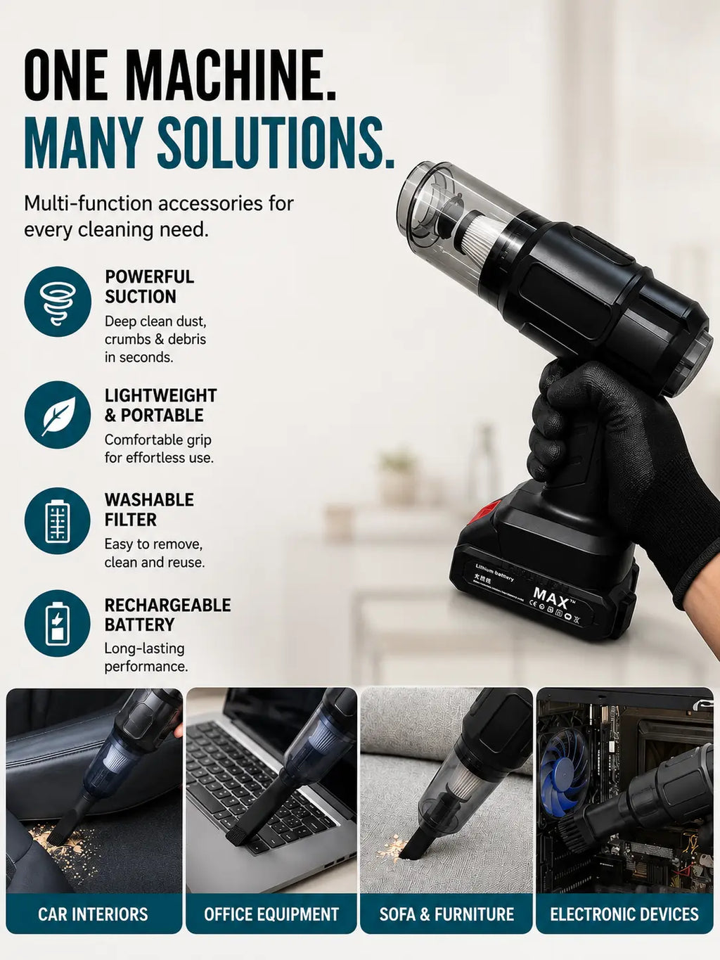 Maxtop MP-251 Cordless Handheld Vacuum Cleaner for Car and Home with Attachments