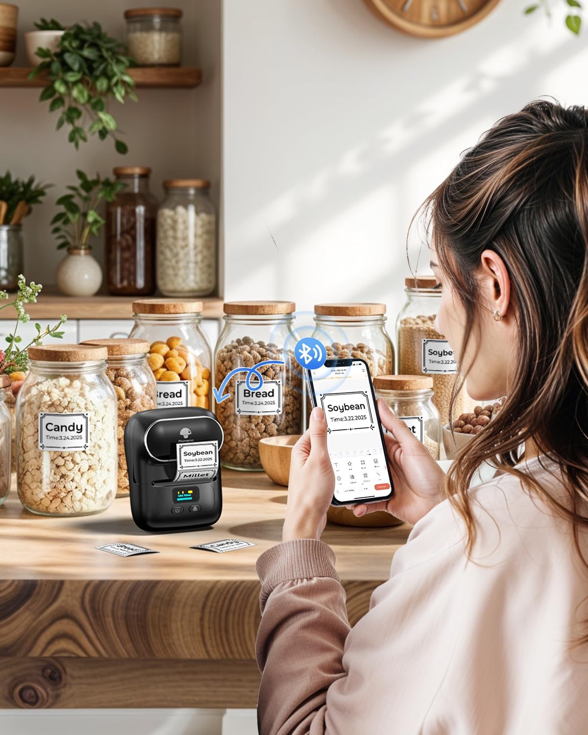Phomemo M110 Label Makers - Barcode Label Printer Bluetooth Label Maker Portable Thermal Printer for Small Business, Address, Barcode, Logo, Clothing, Mailing, Sticker Printers for Phones & PC, Black, Standard Printer with 3 rolls label