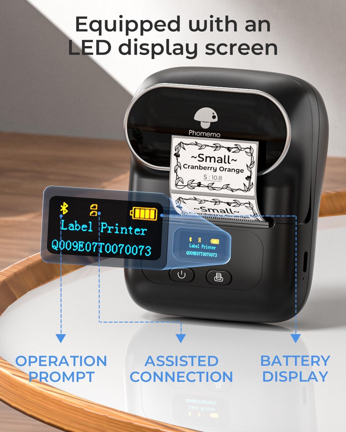 Phomemo M110 Label Makers - Barcode Label Printer Bluetooth Label Maker Portable Thermal Printer for Small Business, Address, Barcode, Logo, Clothing, Mailing, Sticker Printers for Phones & PC, Black, Standard Printer with 3 rolls label